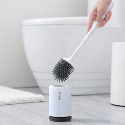 Amazon Hot Sales TPR Silicone Toilet Brush Floor-standing Wall Mounted Base Cleaning Brush with Soft Rubber Bristles and Holder