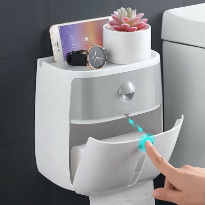 Ecoco Wall Mounted Plastic Tissue Dispenser Kitchen Bathroom Toilet Roll Paper Towel Holder with Tissue Box Shelf and Cover